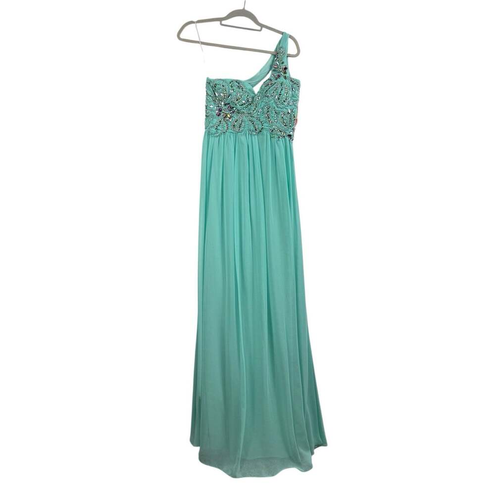 NWT Rhinestone Sequin Nox Anabel Maxi Dress Evening Gown Small Mint Green Prom